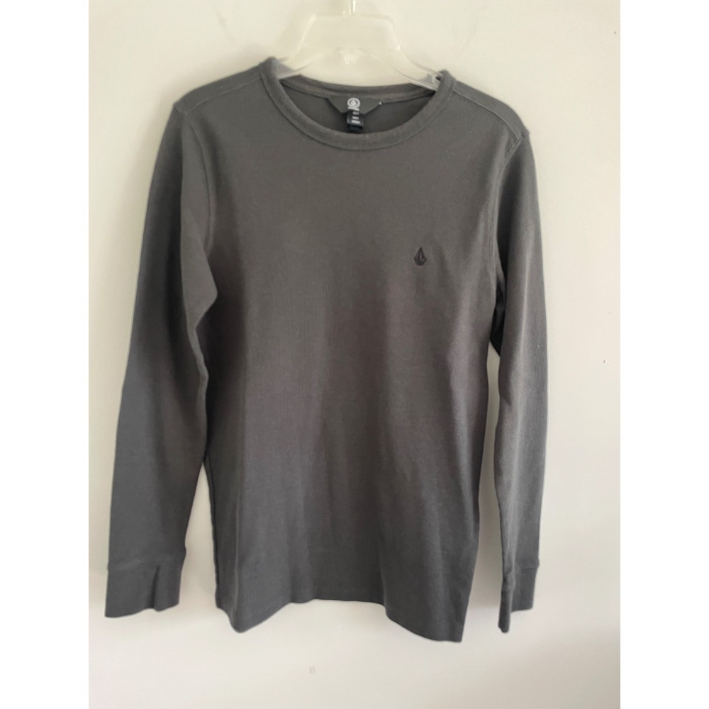 Volcom Mens Long Sleeve Thermal Waffle Knit Shirt Charcoal Gray Stone Logo Small